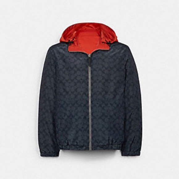 New Coach Gray Orange REVERSIBLE Short Parka Wind Breaker Men Jacket L - Picture 9 of 9